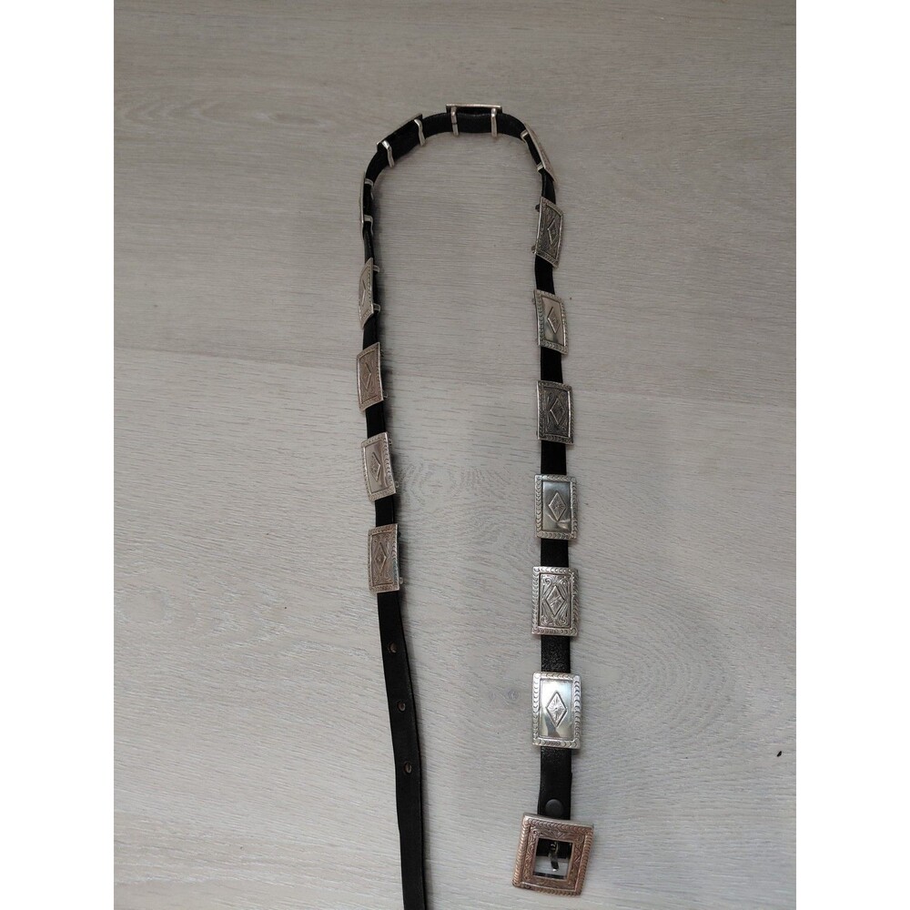 Tony lama belt C60264 Made In Usa womens size 28 Black Leather silver details - Picture 3 of 10